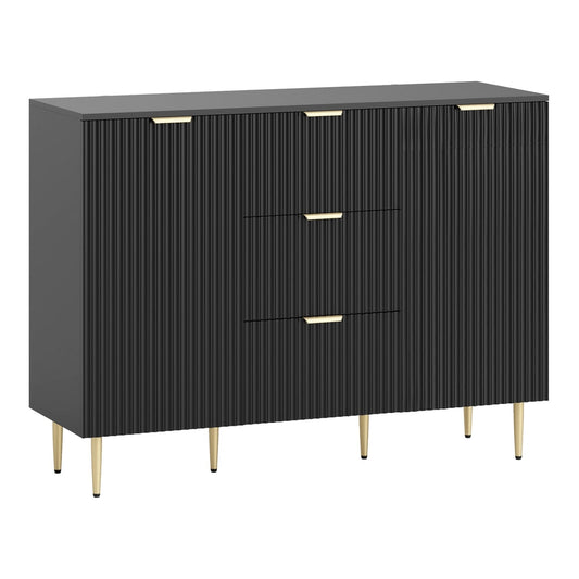 HOMCOM 2-Door Sideboard with 3 Drawers and Adjustable Shelves in black with gold legs