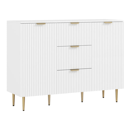 HOMCOM 2-Door Sideboard with 3 Drawers and Adjustable Shelves in white with gold handles and legs