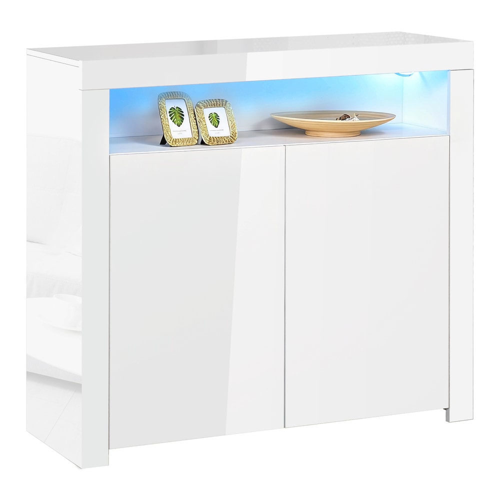 HOMCOM 2-Door Sideboard with LED Light in White