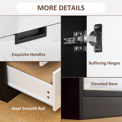 Close up details of the wardrobe including handles, hinges and drawers