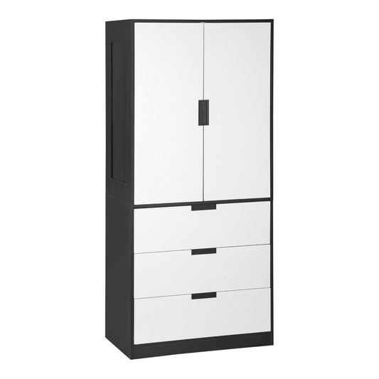 HOMCOM 2 Door Wardrobe with a black frame and white doors and drawers against a plain background