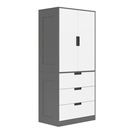 HOMCOM 2 Door Wardrobe in grey and white with three drawers and two doors