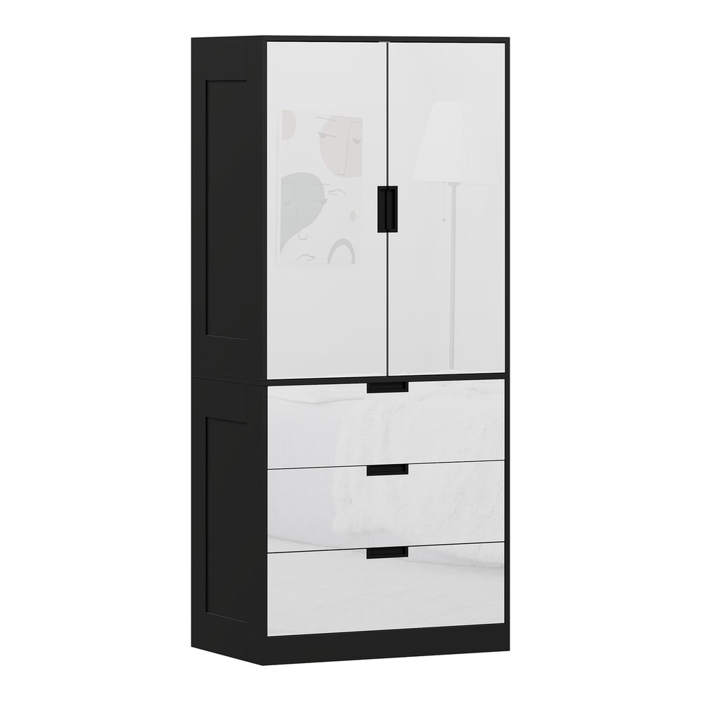 HOMCOM 2 Door Wardrobe with three drawers and a hanging rail