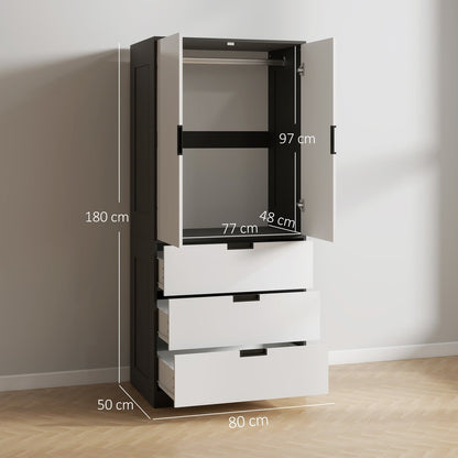 The two door wardrobe has dimensions shown for height, width and depth