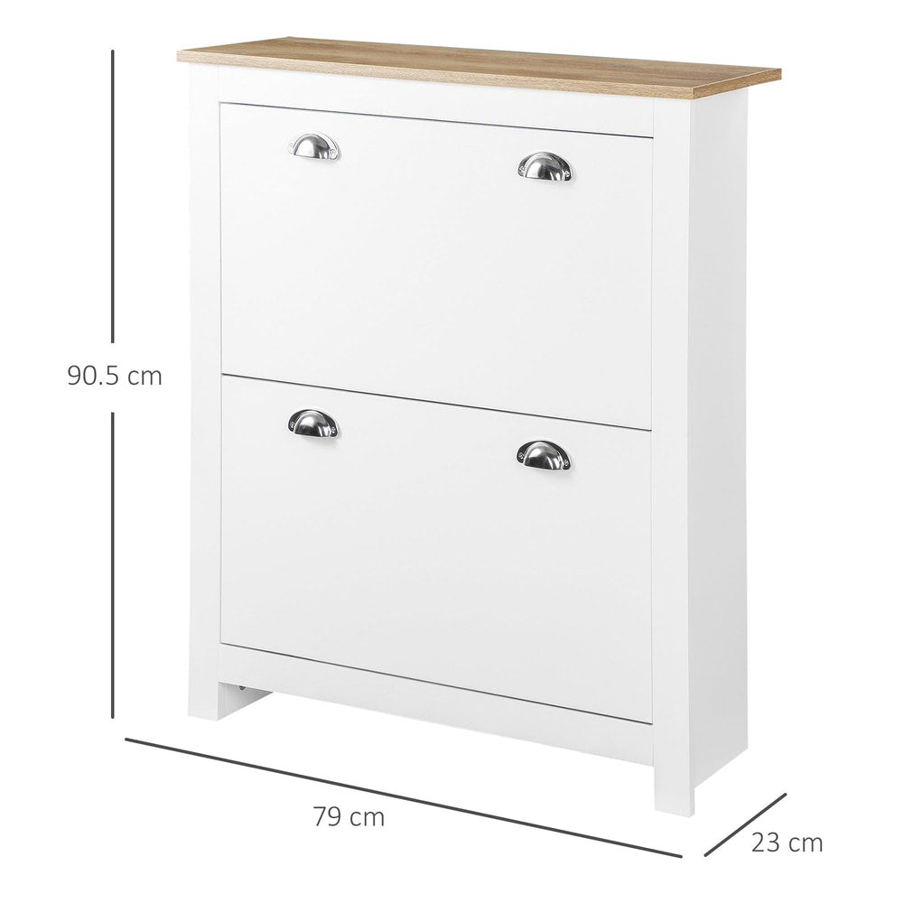 Dimensions of the white narrow shoe cupboard with flip doors