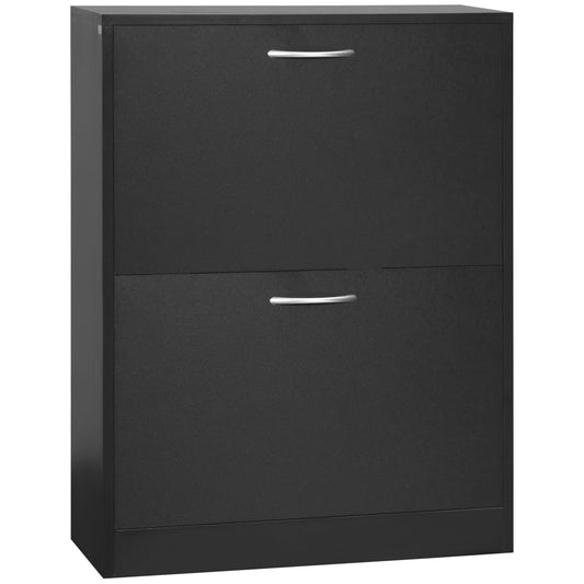 HOMCOM 2 Drawer Shoe Cabinet in black with two silver handles against a plain white background