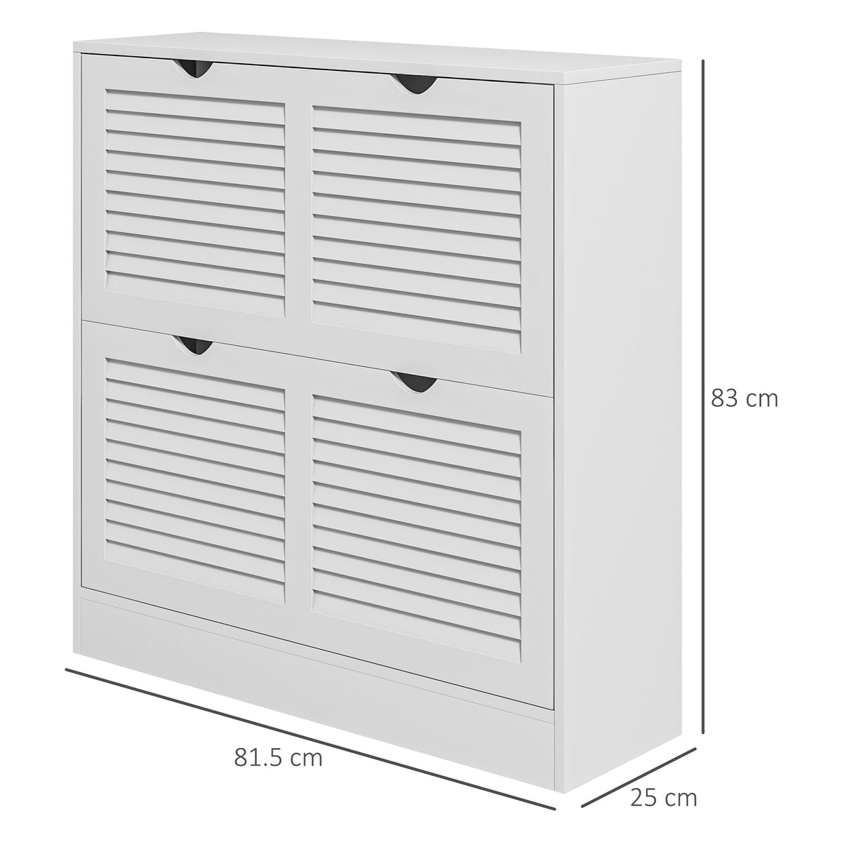 The shoe storage cabinet shown with dimension lines indicating its height width and depth