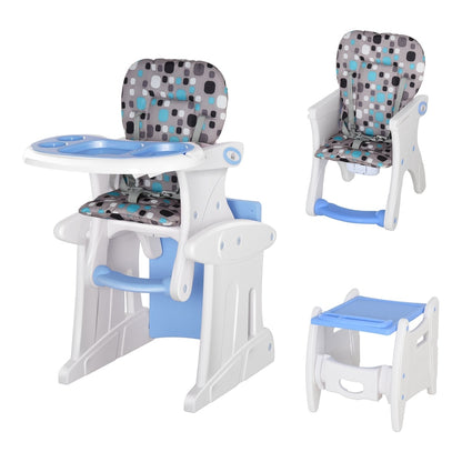 HOMCOM 2 in 1 Convertible Baby High Chair shown in three different configurations