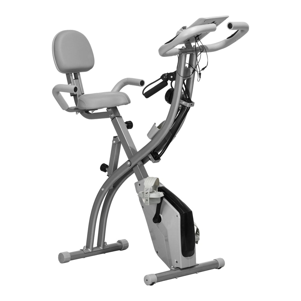 HOMCOM 2-in-1 Folding Exercise Bike with 8-Level Magnetic Resistance in grey on a white background