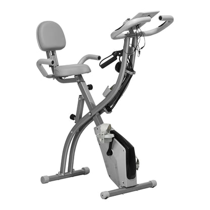 HOMCOM 2-in-1 Folding Exercise Bike with 8-Level Magnetic Resistance in grey on a white background