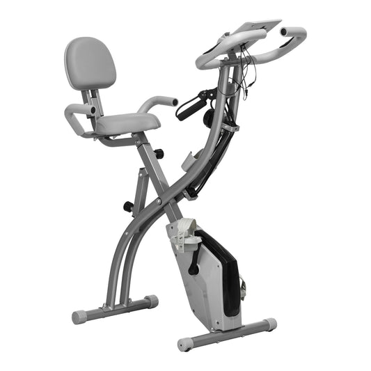 HOMCOM 2-in-1 Folding Exercise Bike with 8-Level Magnetic Resistance in grey on a white background