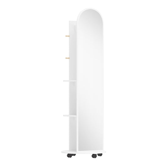 HOMCOM 2-in-1 Full Length Mirror with Storage Shelves, a white freestanding mirror with shelves and coat hooks on the side