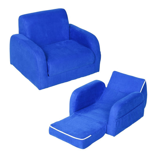 HOMCOM 2 In 1 Kids Armchair Sofa Bed shown in both upright and folded out positions