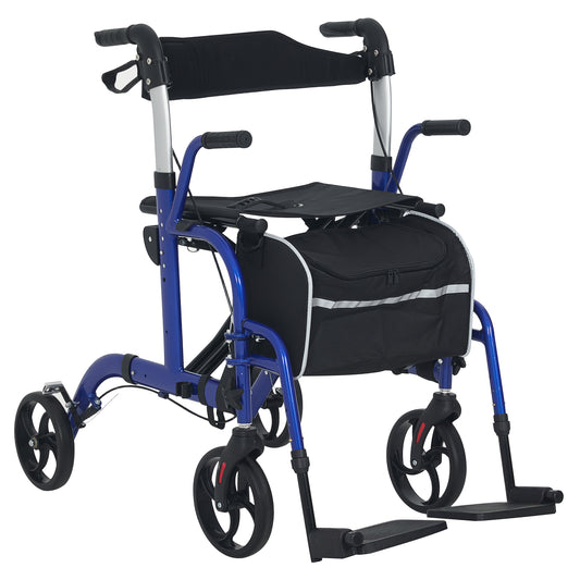 HOMCOM 2 in 1 Wheelchair Transport Chair in Blue