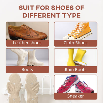 The electric shoe dryer shown with various types of footwear including boots and trainers