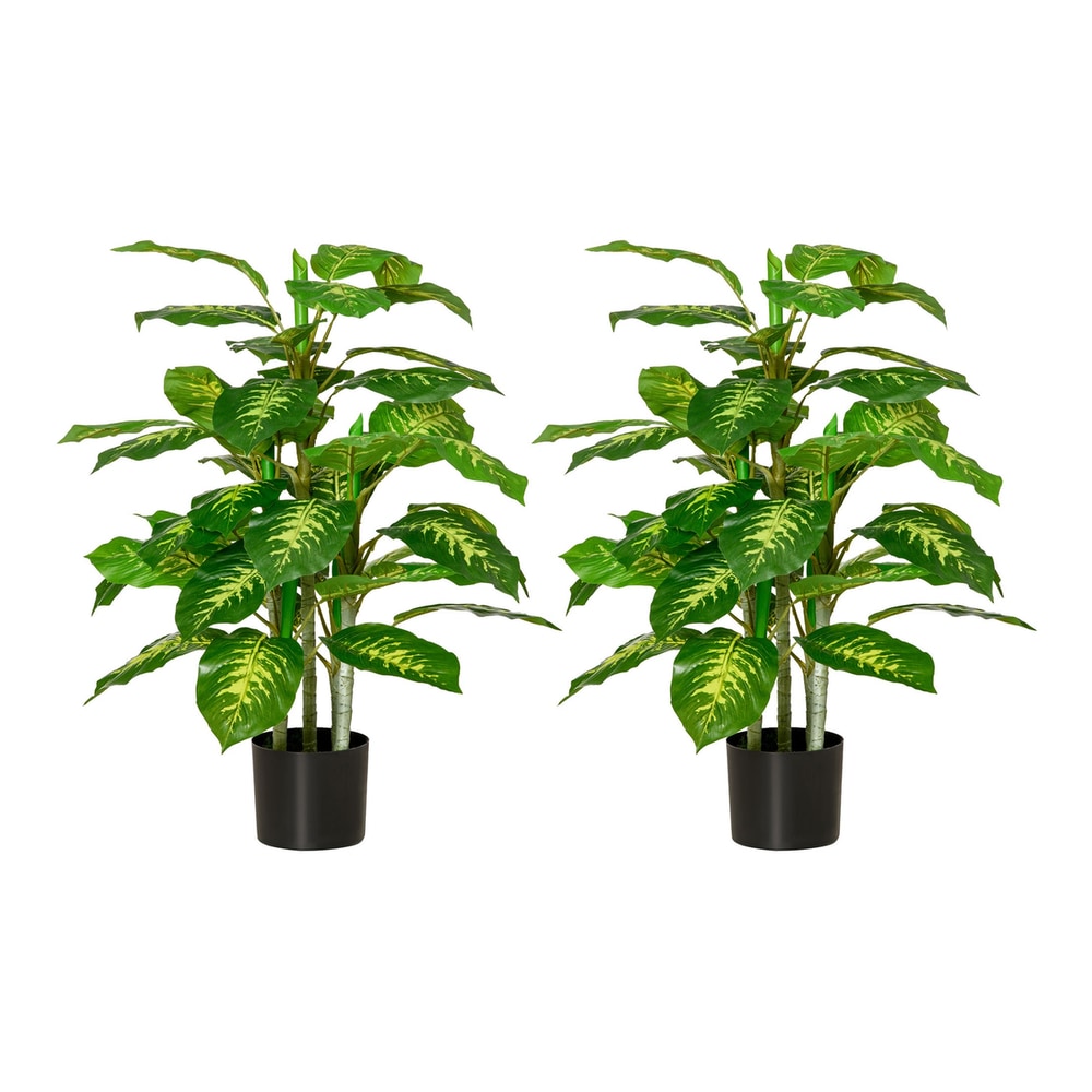 HOMCOM 2 PCs Artificial Evergreen Tree, two plants in black nursery pots side by side
