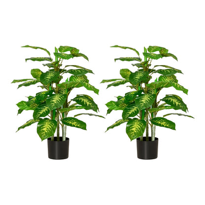 HOMCOM 2 PCs Artificial Evergreen Tree, two plants in black nursery pots side by side