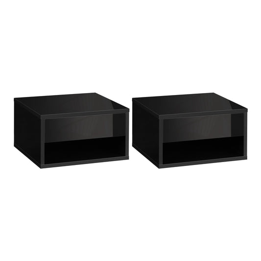 HOMCOM 2 Pieces Bedside Table Wall Mounted Nightstand with drawer and shelf in black gloss finish