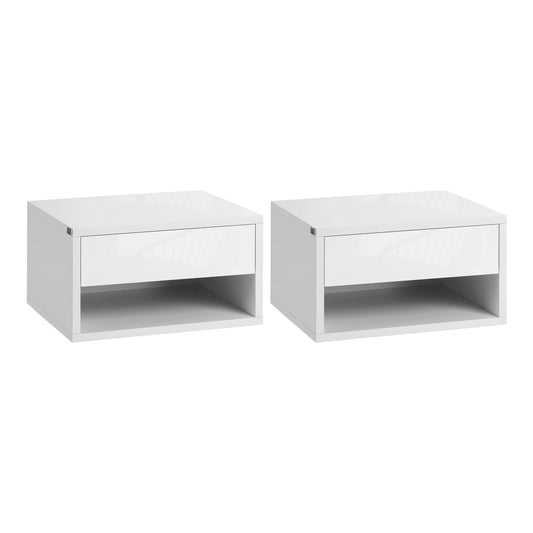 HOMCOM 2 Pieces Bedside Table Wall Mounted Nightstand with drawer and shelf