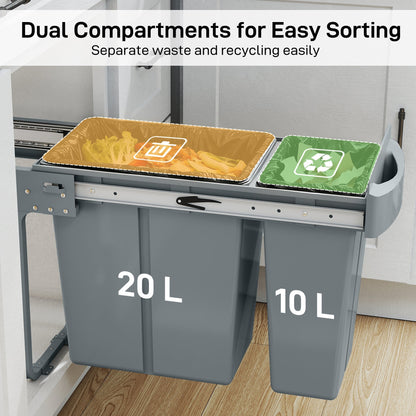 The recycling bin with two open containers showing how to sort waste and recyclables