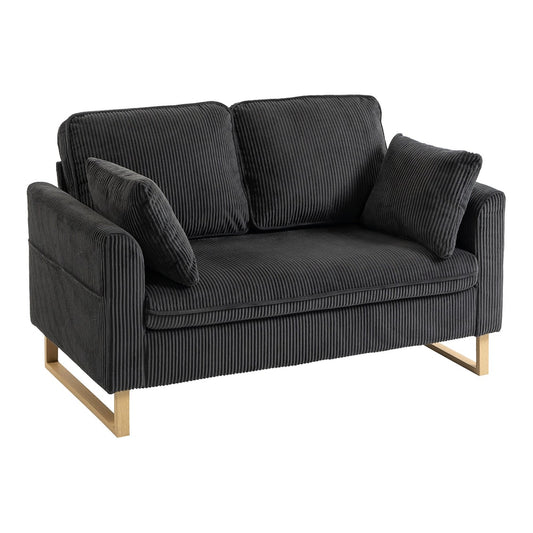 HOMCOM 2 Seater Sofa in dark grey corduroy fabric with two pillows and metal legs