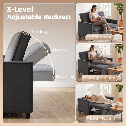 Close-up of the adjustable backrest on the dark grey 2 seater sofa bed