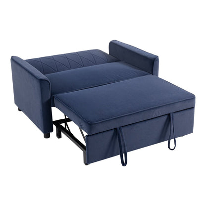 HOMCOM 2 Seater Sofa Bed in dark blue with the pull-out section extended for lounging