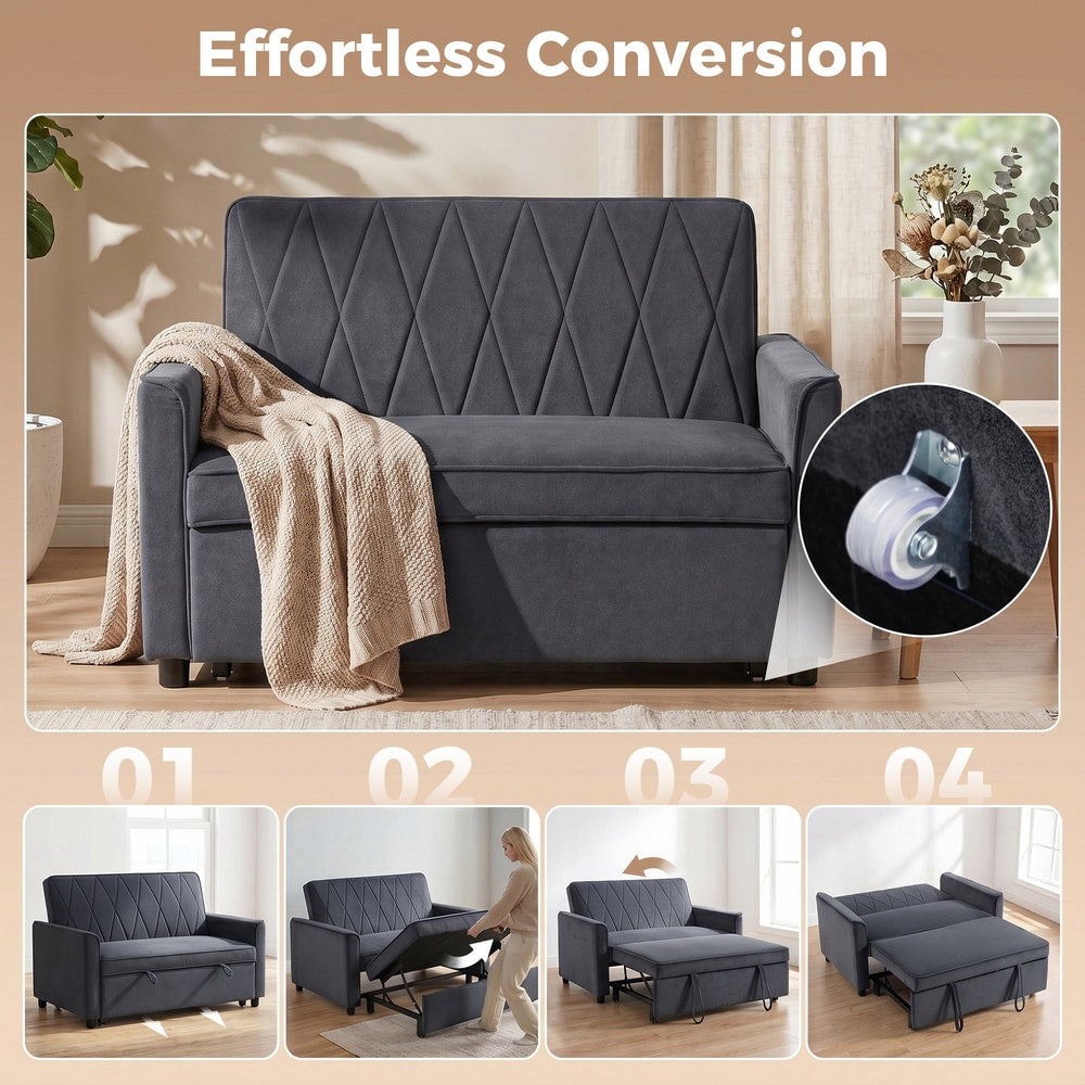 Step-by-step guide showing how to convert the dark grey 2 seater sofa bed