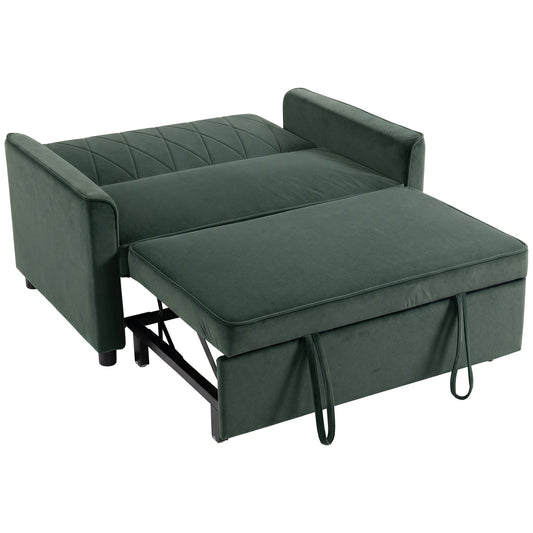 HOMCOM 2 Seater Sofa Bed in dark green with the pull out section extended