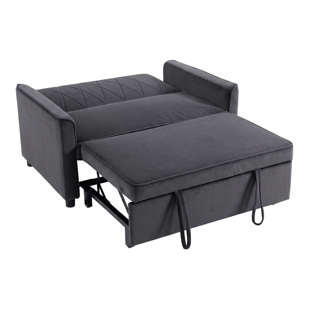 HOMCOM 2 Seater Sofa Bed in dark grey, shown as a sofa with a pull-out footrest extended
