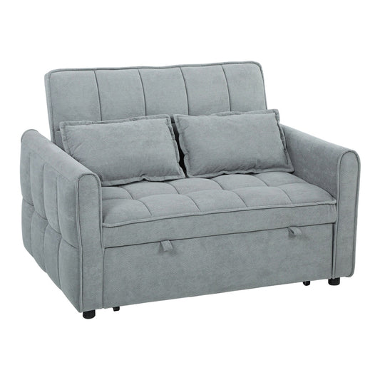 HOMCOM 2 Seater Sofa Bed in grey fabric with two pillows and storage drawers underneath