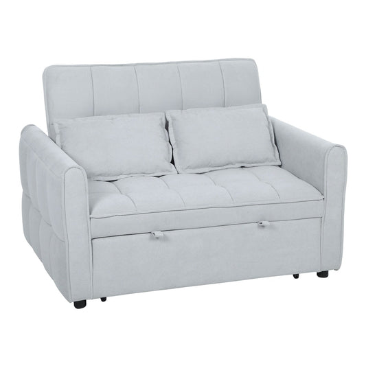 HOMCOM 2 Seater Sofa Bed in light grey fabric with two pillows and storage compartments