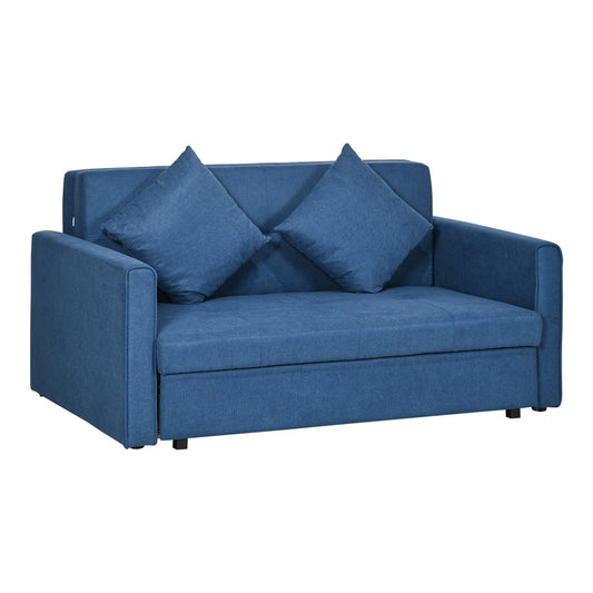 HOMCOM 2 Seater Sofa Bed in deep blue velvet with two cushions