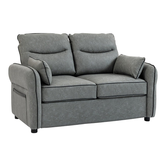 HOMCOM 2 Seater Sofa in grey faux leather with piped edges and two cushions