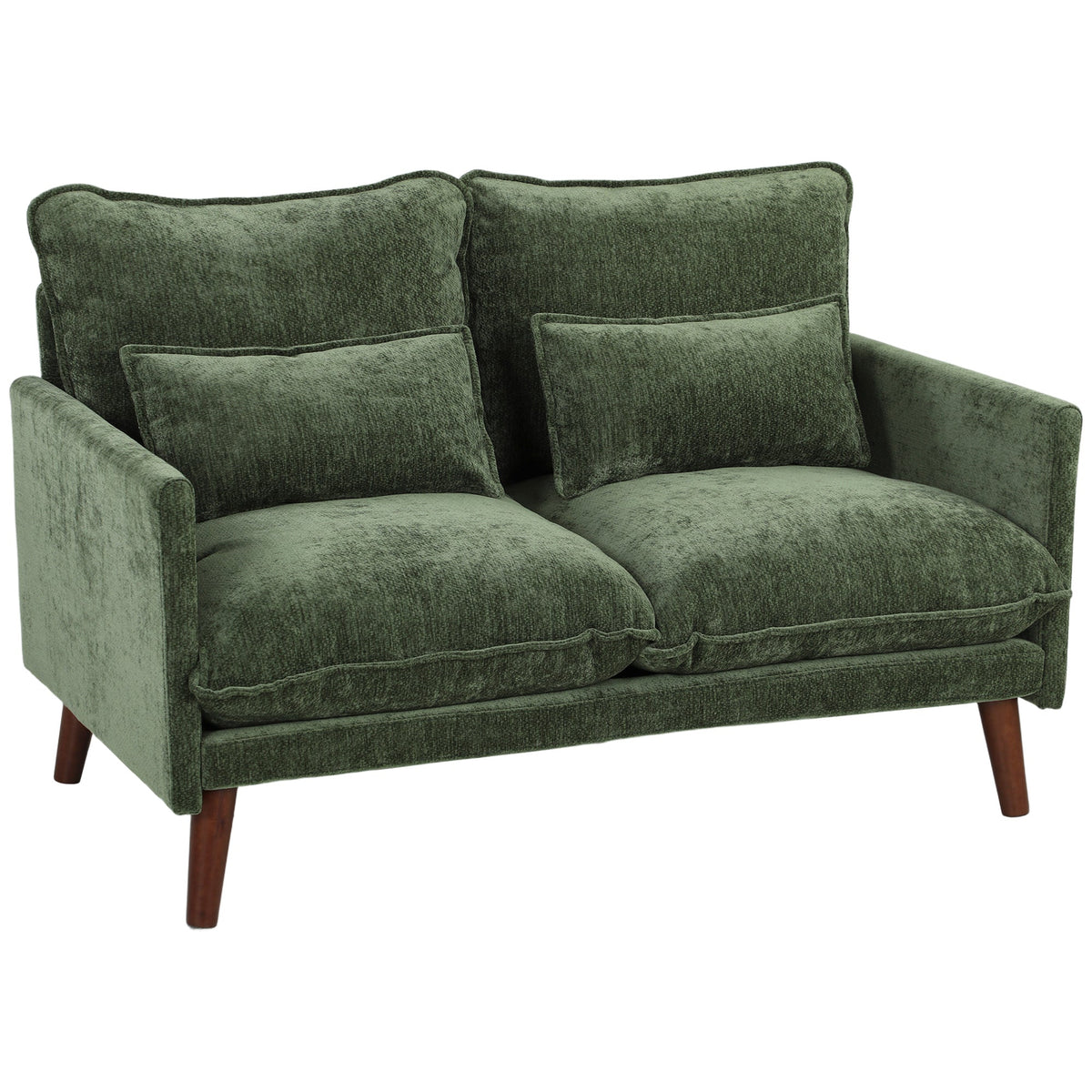 HOMCOM 2 Seater Sofa in green with two back cushions and two smaller scatter cushions on wood legs