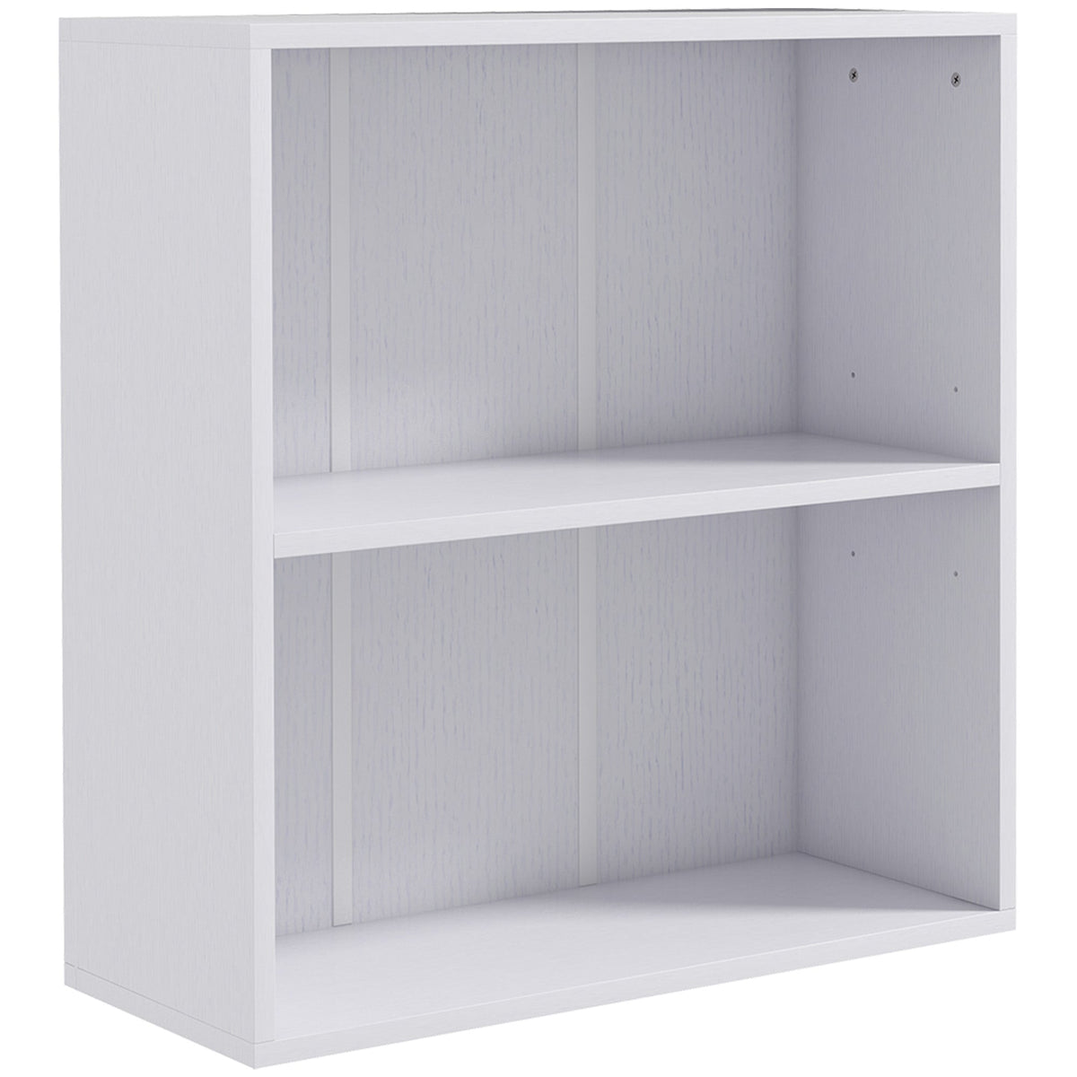 HOMCOM 2 Tier Bookshelf, a white low bookcase with two open compartments and a shelf