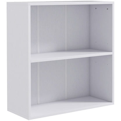 HOMCOM 2 Tier Bookshelf, a white low bookcase with two open compartments and a shelf