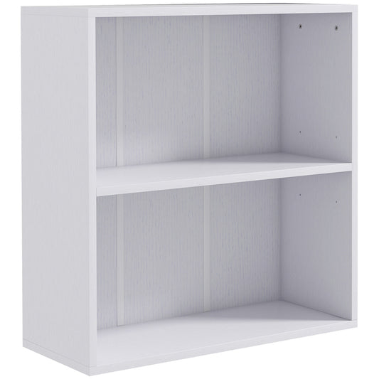 HOMCOM 2 Tier Bookshelf, a white low bookcase with two open compartments and a shelf