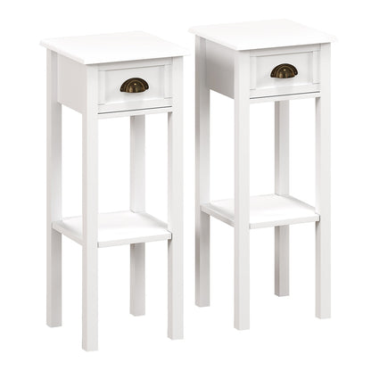 HOMCOM 2-Tier Side Tables Set of 2 with drawer and shelf, white