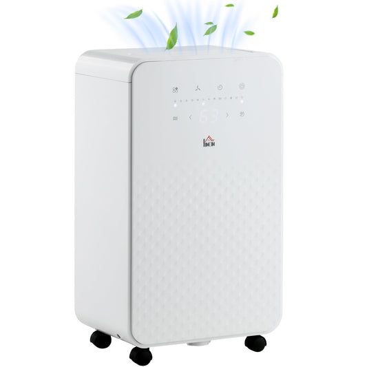 HOMCOM 2000mL Portable Dehumidifier with Air Purifier on wheels, front view with air flowing out