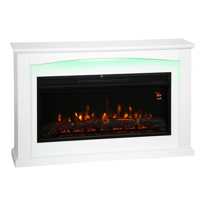 HOMCOM 2000W 5118 BTU Faux Flame Fireplace - White, a white electric fireplace with a realistic flame effect