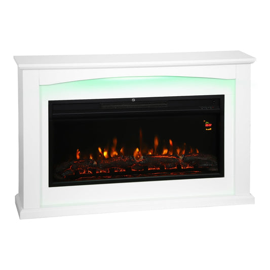 HOMCOM 2000W 5118 BTU Faux Flame Fireplace - White, a white electric fireplace with a realistic flame effect