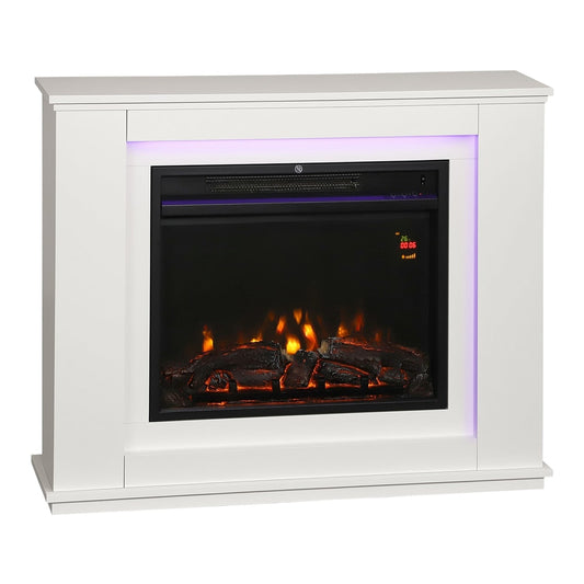 HOMCOM 2000W 6824 BTU Faux Flame Fireplace in white with realistic flame effect