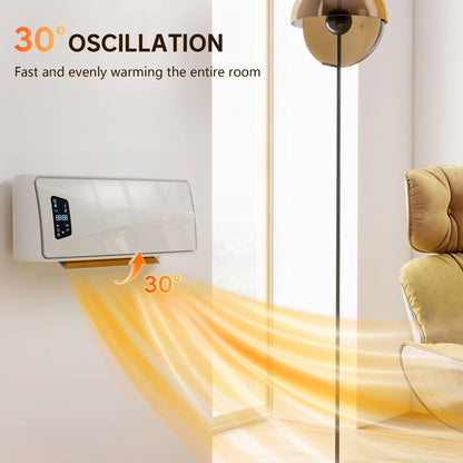 The wall heater showing the oscillation feature with an arrow indicating the air flow direction