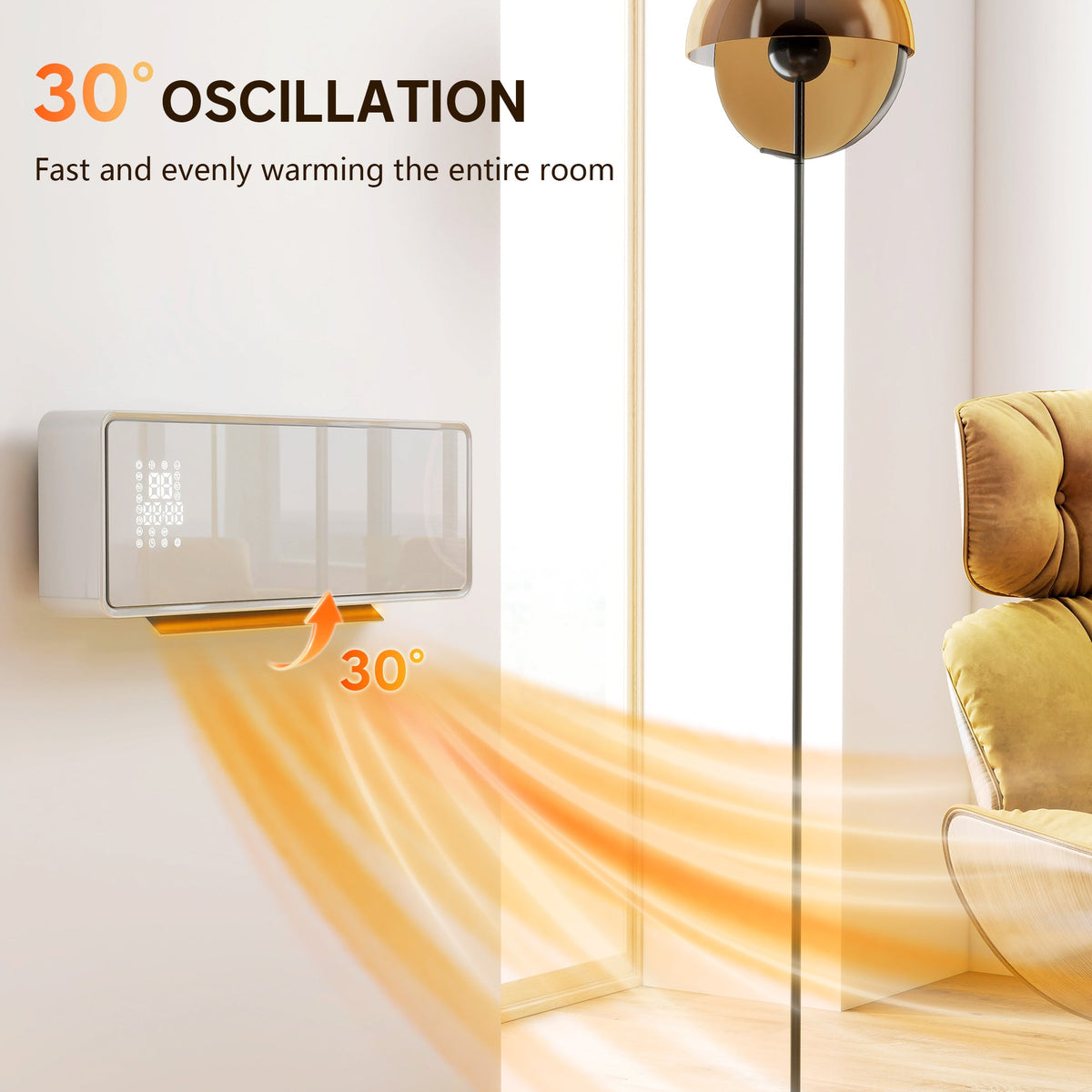 Electric heater oscillating to warm the entire room