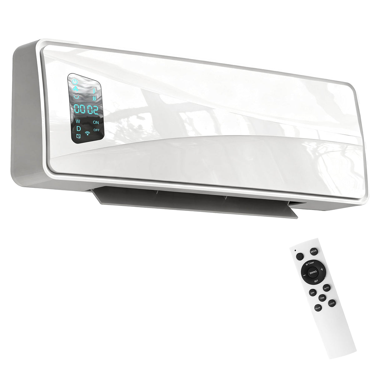 HOMCOM 2000W Ceramic Electric Heater with Fan shown in white with its matching remote control