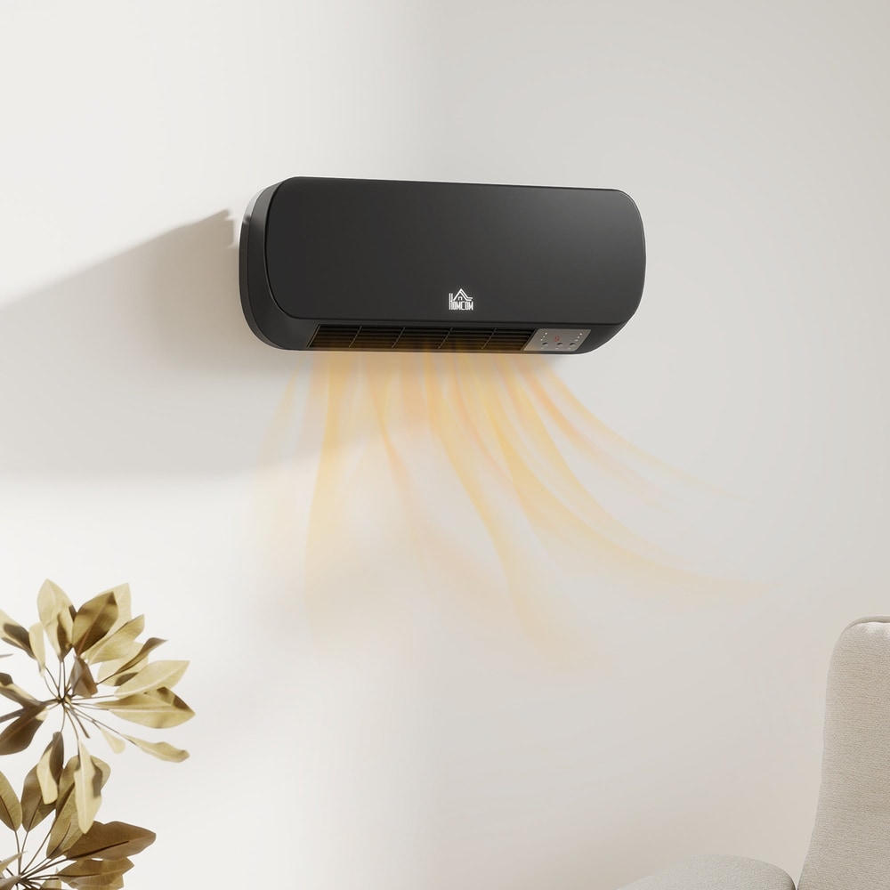 The wall mounted ceramic space heater emitting warm air