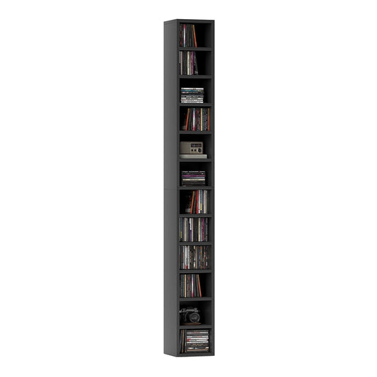 HOMCOM 204 CD Tall Narrow Media Storage Tower in black, a very tall and slim shelving unit