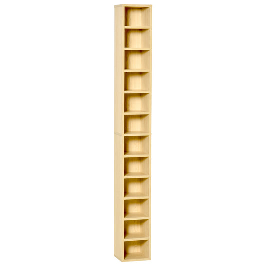 HOMCOM 204 CD Tall Narrow Media Storage Tower - Oak Tone, a tall narrow wooden media storage tower with multiple shelves