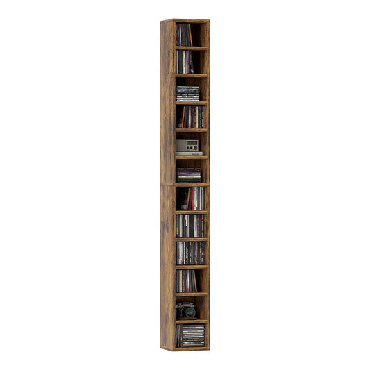 HOMCOM 204 CD Tall Narrow Media Storage Tower filled with various music discs and a small camera